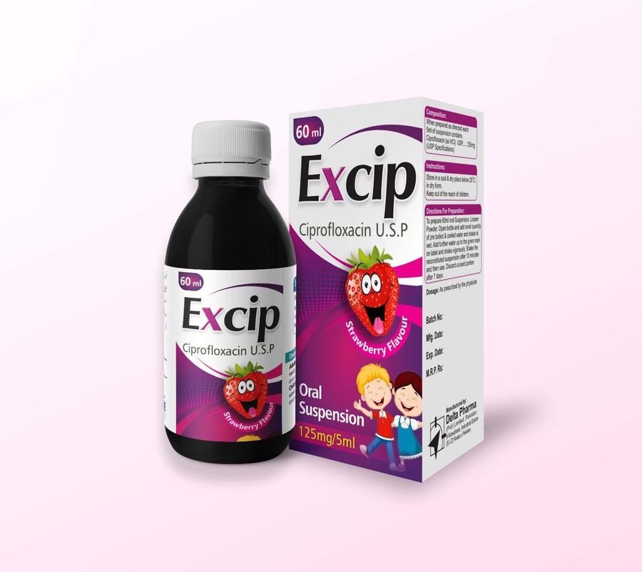 Excip Dry Suspension 125 mg/5 ml (Ciprofloxacin) pack, Delta Pharma