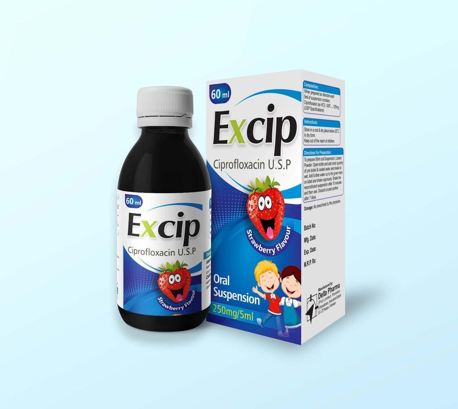 Excip Dry Suspension 250 mg/5 ml (Ciprofloxacin) pack, Delta Pharma